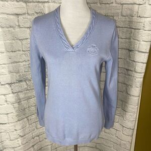 Tommy Hilfiger women XL 100% cotton v-neck knit longsleeve sweater light blue